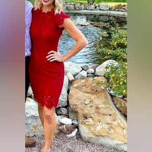 Miusol Red Lace Midi Sheath Dress